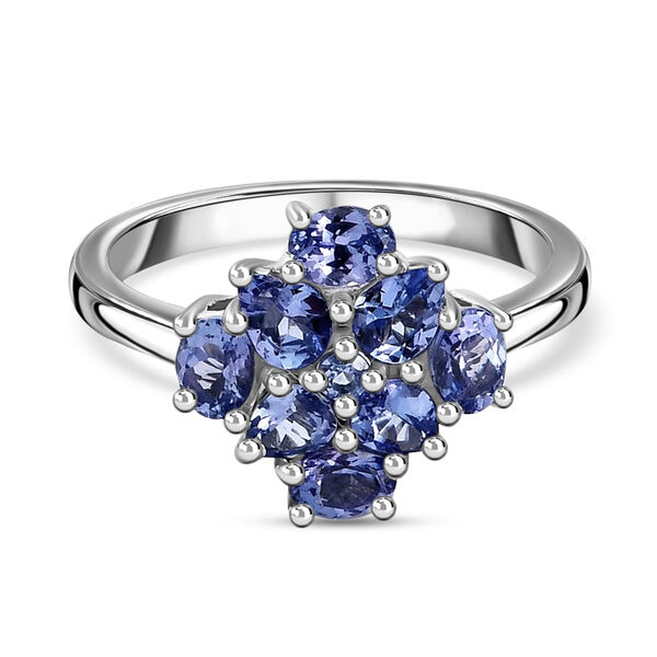AA Tansanit Cluster Ring 925 Silber Platin-&Uuml;berzug