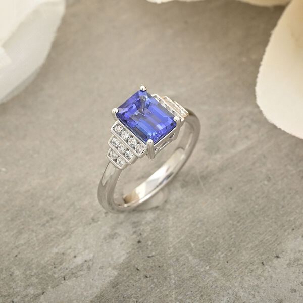 RHAPSODY zertifiziert und gepr&uuml;ft AAAA Tansanit und VS-EF Diamant Ring in 950 Platin - 2 ct. image number 1
