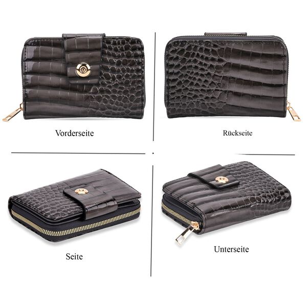 Elegante Geldb&ouml;rse mit Krokopr&auml;gung, RFID-Schutz, 14,5&times;9,5cm, Schwarz image number 4