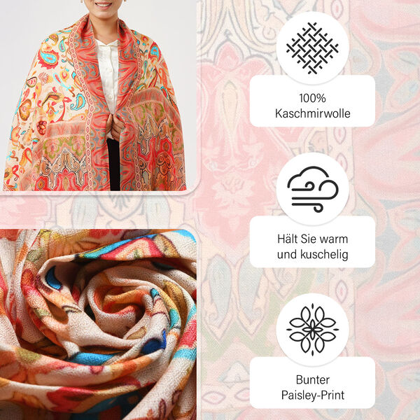 LA MAREY Schal aus 100% Premium-Kaschmir mit Digitaldruck, 70x200 cm, Paisleymuster image number 3