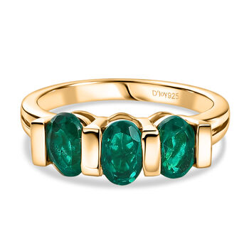 D'Joy Smaragd-Quarz Triplette Ring 925 Silber 750 Gelb Vergoldet (Gr&ouml;&szlig;e 17.00) ca. 1,69 ct