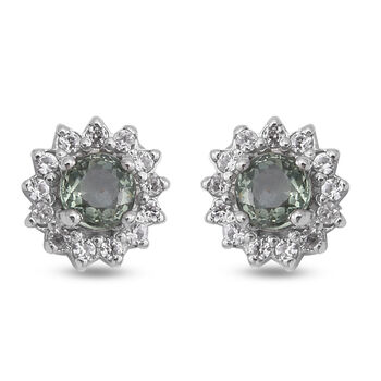 Gr&uuml;ner Saphir und Zirkon-Ohrstecker, 925 Silber platiniert, ca. 1,33 ct