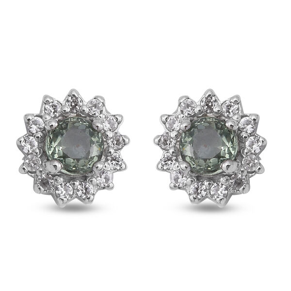 Gr&uuml;ner Saphir und Zirkon-Ohrstecker, 925 Silber platiniert, ca. 1,33 ct