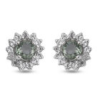 Grüner Saphir und Zirkon-Ohrstecker, 925 Silber platiniert, ca. 1,33 ct