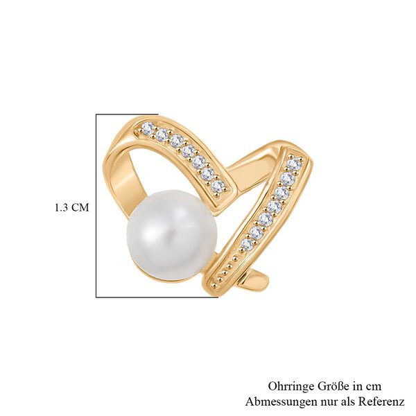 Süßwasser Perle (6-6.5 mm), Weiße Zirkon Ohrringe, Messing image number 5