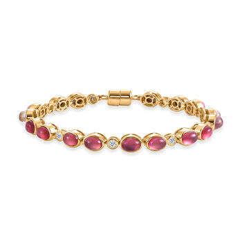 D'Joy Flamingo Mondstein, Moissanit Armband ca. 20 cm 925 Silber 750 Gelbgold vermeil ca. 16,75 ct.