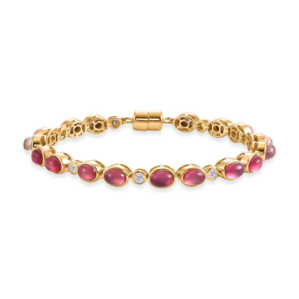 D'Joy Flamingo Mondstein, Moissanit Armband ca. 20 cm 925 Silber 750 Gelbgold vermeil ca. 16,75 ct.