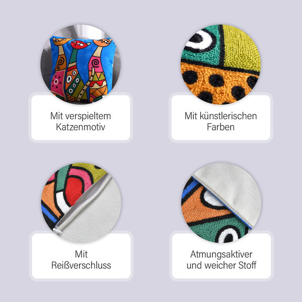 Katzen Besticktes Kissenbezug aus 100% Baumwolle, 43x43 cm, Katzen image number 9