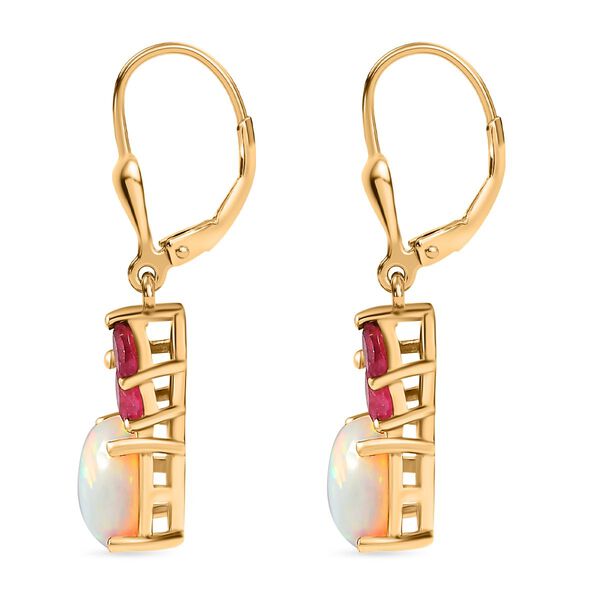 AA natürliche, äthiopische Welo Opal, Zirkon und afrikanische Rubin-Ohrringe - 3,38 ct. image number 5