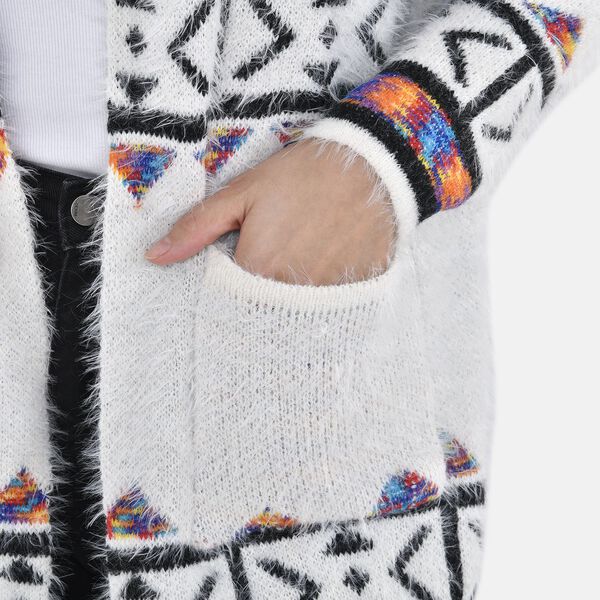 D&uuml;nner Cardigan mit Aztekenmuster, Wei&szlig; image number 5