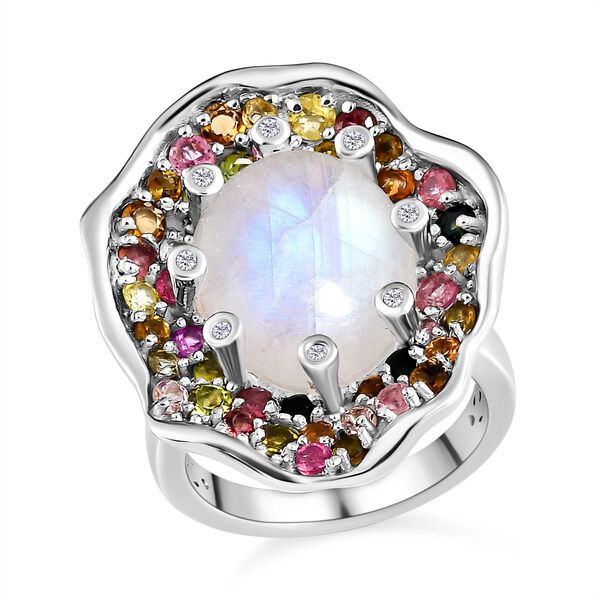 GP Italian Garden Kollektion - Regenbogen Mondstein, Mehrfach-Turmalin und blauer Saphir-Ring - 11,76 ct. image number 4