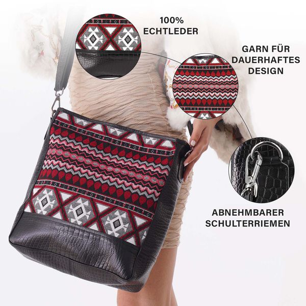 Crossbody Bag mit Krokoprägung aus echtem Leder und Jacquard mit Laptop-Hüllen, schwarz image number 5