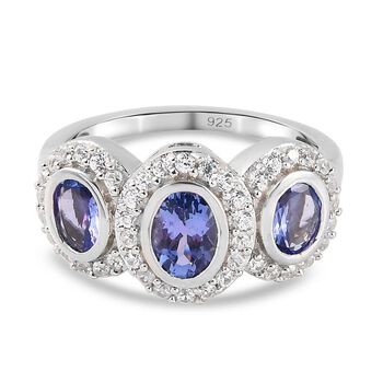 Tansanit und Zirkon Ring 925 Silber platiniert (Gr&ouml;&szlig;e 16.00) ca. 1,51 ct