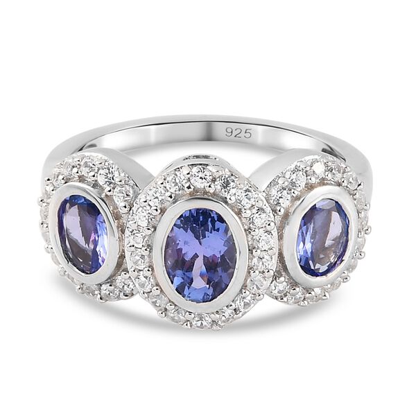 Tansanit und Zirkon Ring 925 Silber Platin-&Uuml;berzug