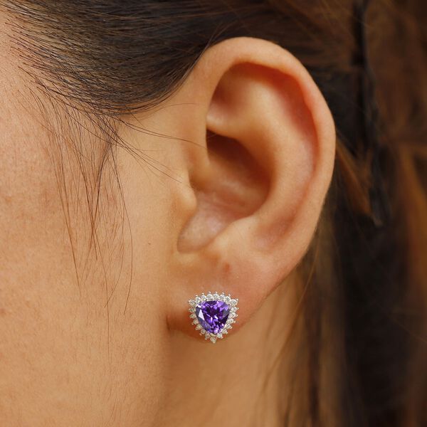 LUXURIANT DIAMOND- zertifiziert und geprüft AAA Labor Lila Saphir und Labor Diamant Ohrringe in 417 Weißgold - 0,27 ct. image number 2