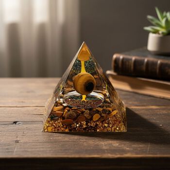 LIVMORE Kristall Pyramide Dekoration aus Kristall und Resin 6 cm Gold