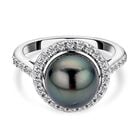 Tahiti-Zuchtperle und weißer Zirkon-Ring, , 925 Silber rhodiniert image number 0
