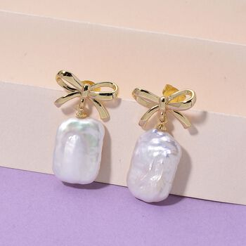 Wei&szlig;e Keshi Perle Ohrringe Nickelfreies Messing, Goldfarben