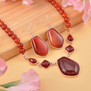 Roter Achat Anh&auml;nger mit Kette, Reiner Edelstahl, ca. 298.00 ct