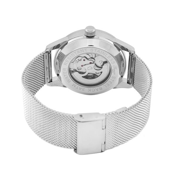 GENOA TIME V2 - Automatische mechanische Uhr mit Drachenmuster und Edelstahl-Mesharmband, 23 cm, Silber, ca. 89,00g image number 7