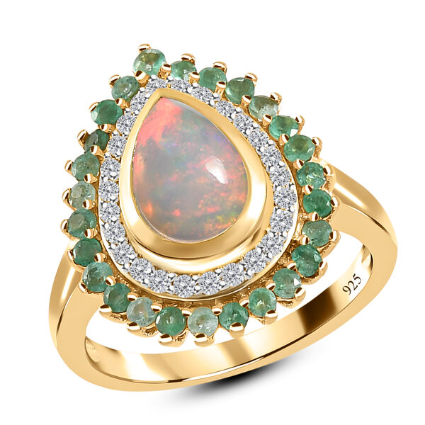 Nat&uuml;rlicher, &auml;thiopischer Opal, Smaragd und Zirkon-Ring - 1,53 ct. image number 4