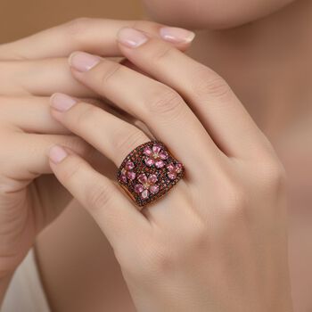 D'Joy Rosa Turmalin, Mosambik Granat Ring 925 Silber 750 Gelbgold Vermeil (Gr&ouml;&szlig;e 19.00) ca. 4,36 ct