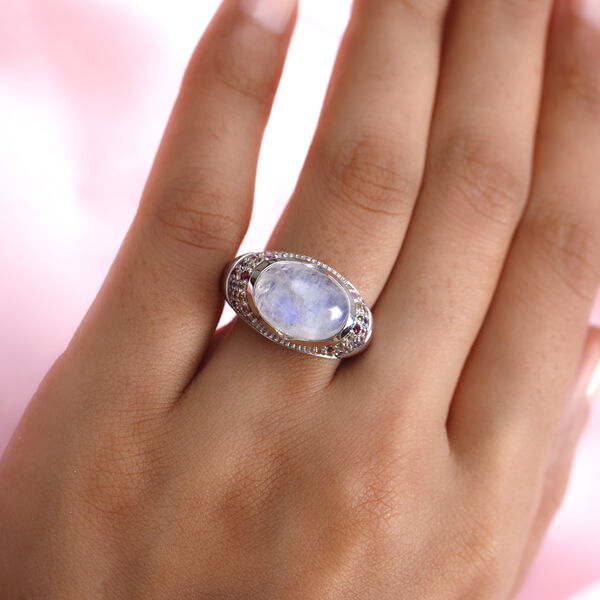 Regenbogen Mondstein und mehrfarbiger Saphir-Ring, 925 Silber  ca. 9,06 ct image number 3