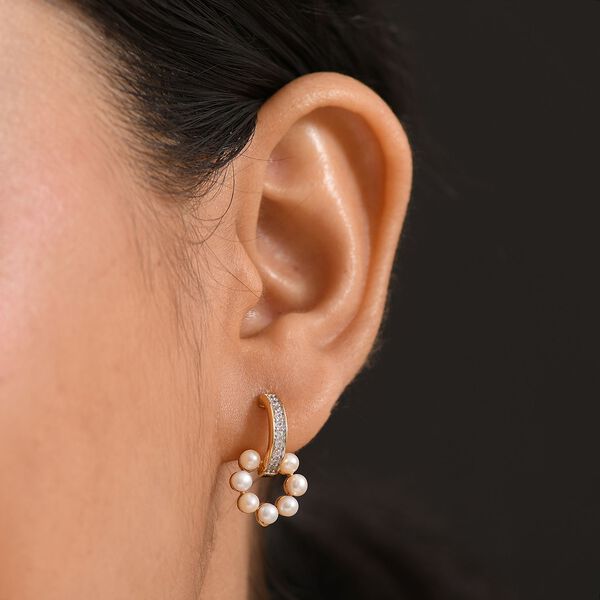 Süßwasser Perle, Weißer Zirkon Ohrringe Messing 750 Gelb Vergoldet image number 3