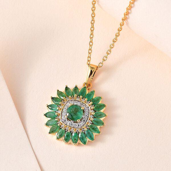 Kagem Sambischer Smaragd Anh&auml;nger mit Kette, 925 Silber Gelbgold Vermeil ca. 2.93 ct image number 2