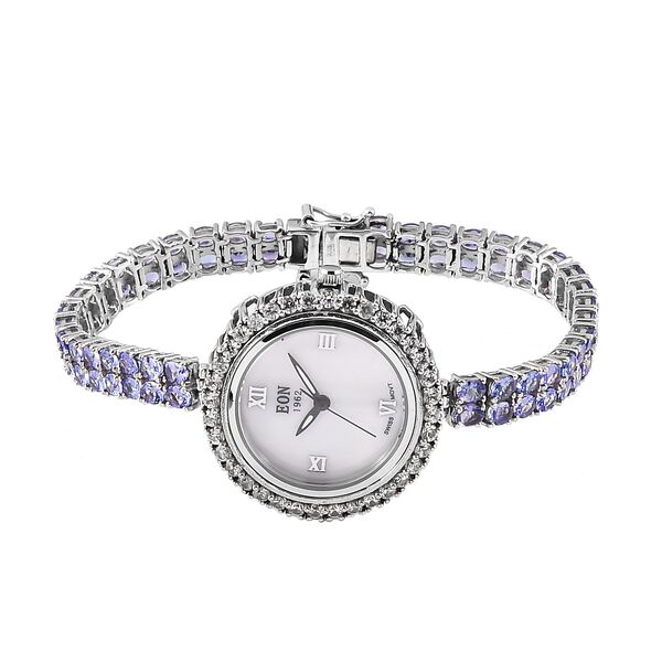 EON 1962 Schweizer Uhrwerk - Tansanit und Zirkon Uhr in Silber, 15,12 ct.