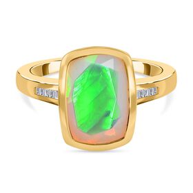 Natürlicher, äthiopischer Welo Opal und weißer Diamant-Ring, 925 Silber Gelbgold Vermeil (Größe 21.00) ca. 2.35 ct