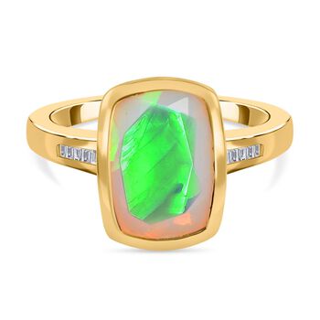 Nat&uuml;rlicher, &auml;thiopischer Welo Opal und wei&szlig;er Diamant-Ring, 925 Silber Gelbgold Vermeil (Gr&ouml;&szlig;e 21.00) ca. 2.35 ct