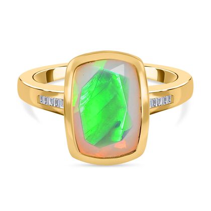 Nat&uuml;rlicher, &auml;thiopischer Welo Opal und wei&szlig;er Diamant-Ring, 925 Silber Gelbgold Vermeil (Gr&ouml;&szlig;e 21.00) ca. 2.35 ct