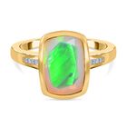 Natürlicher, äthiopischer Welo Opal und weißer Diamant-Ring, 925 Silber Gelbgold Vermeil (Größe 21.00) ca. 2.35 ct