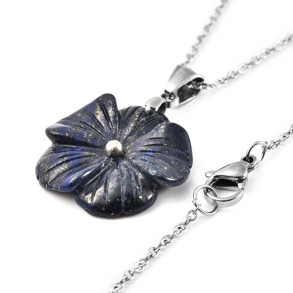 Floral geschnitzter, Lapislazuli-Anh&auml;nger mit Kette, ca. 50 cm in Edelstahl image number 3