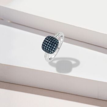 Blauer Diamant-Ring, 925 Silber platiniert  ca. 0,50 ct