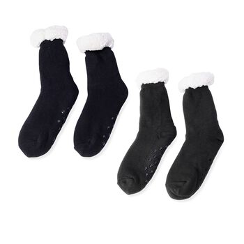 2er-Set, 2 Paar rutschfeste Haus Socken mit warmem Sherpa Futter, Schwarz und Wei&szlig;, Einheitsgr&ouml;&szlig;e