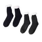 2er-Set, 2 Paar rutschfeste Haus Socken mit warmem Sherpa Futter, Schwarz und Weiß, Einheitsgröße