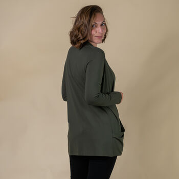 TAMSY - Jersey Cardigan mit offener Vorderseite f&uuml;r Damen, Gr&ouml;&szlig;e 38, Khaki