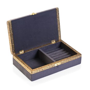 Handgefertigte, oxidierte Schmuckbox mit Blumen-Pr&auml;gung, 24,2x15x7 cm