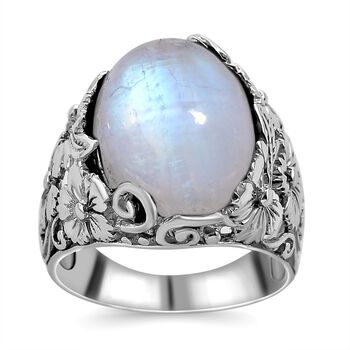 Royal Bali Kollektion - Regenbogen Mondstein Ring 925 Silber (Gr&ouml;&szlig;e 17.00) ca. 10.47 ct