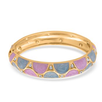 Emaille-Armreif mit halbmondf&ouml;rmigem Muster in Lila und Blau, verziert mit wei&szlig;en Kristallen, ca. 18,5 cm