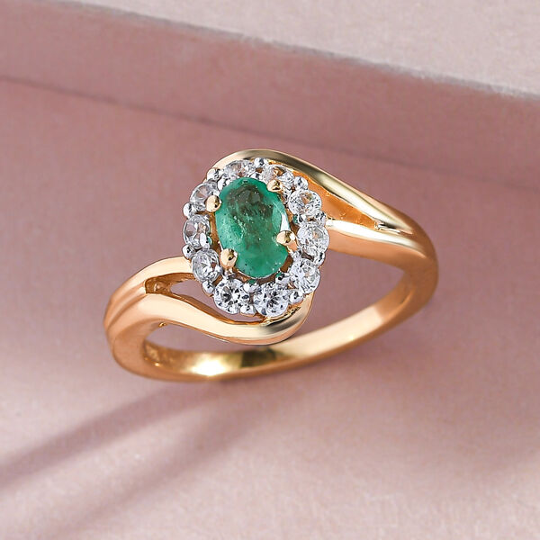 Sambischer Smaragd und wei&szlig;er Zirkon-Ring - 0,92 ct. image number 2