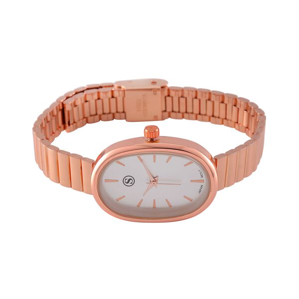 STRADA - Elegante Armbanduhr mit Japanischem PC21S Werk, Stahlsonnenschliff-Zifferblatt und Edelstahlarmband, Reiner Edelstahl, 19 cm, rosefarben, ca. 37,50g image number 3