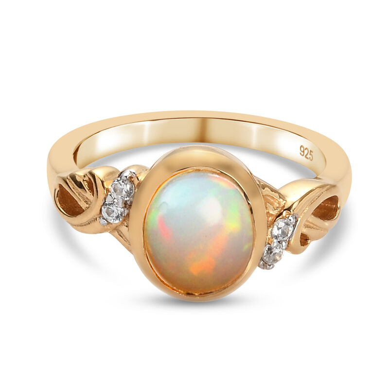 Natürlicher Äthiopischer Opal und Zirkon Ring 925 Silber vergoldet  ca. 1,30 ct image number 0