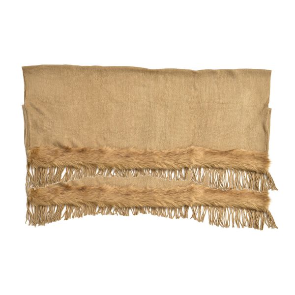 LA MAREY luxuri&ouml;ser Kunstfell-Kimono mit Fransen, Beige image number 5