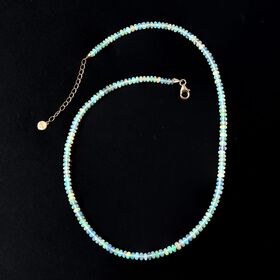 LUXORO zertifiziert und geprüft AAAA natürliche, äthiopische Welo Opal Halskette in 585 Gold, 45+5 cm - 40 ct.
