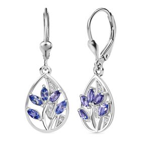 Tansanit, Weißer Zirkon Ohrringe 925 Silber rhodiniert ca. 0.97 ct