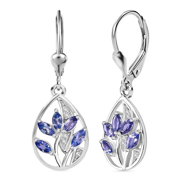 Tansanit, Wei&szlig;er Zirkon Ohrringe 925 Silber rhodiniert ca. 0.97 ct