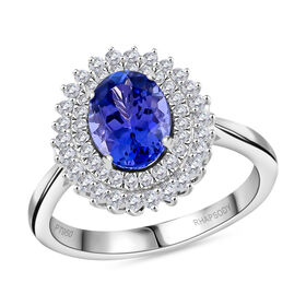 RHAPSODY AAAA Tansanit und VE EF Diamant-Halo-Ring in 950 Platin - 1,67 ct.